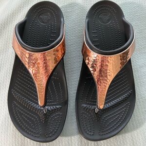 Crocs, Copper and Black Flips, Size 10, NWOT